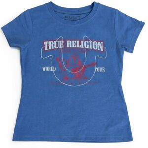True Religion Blue Tee with Red & White Logo Sz 10/12 NWT